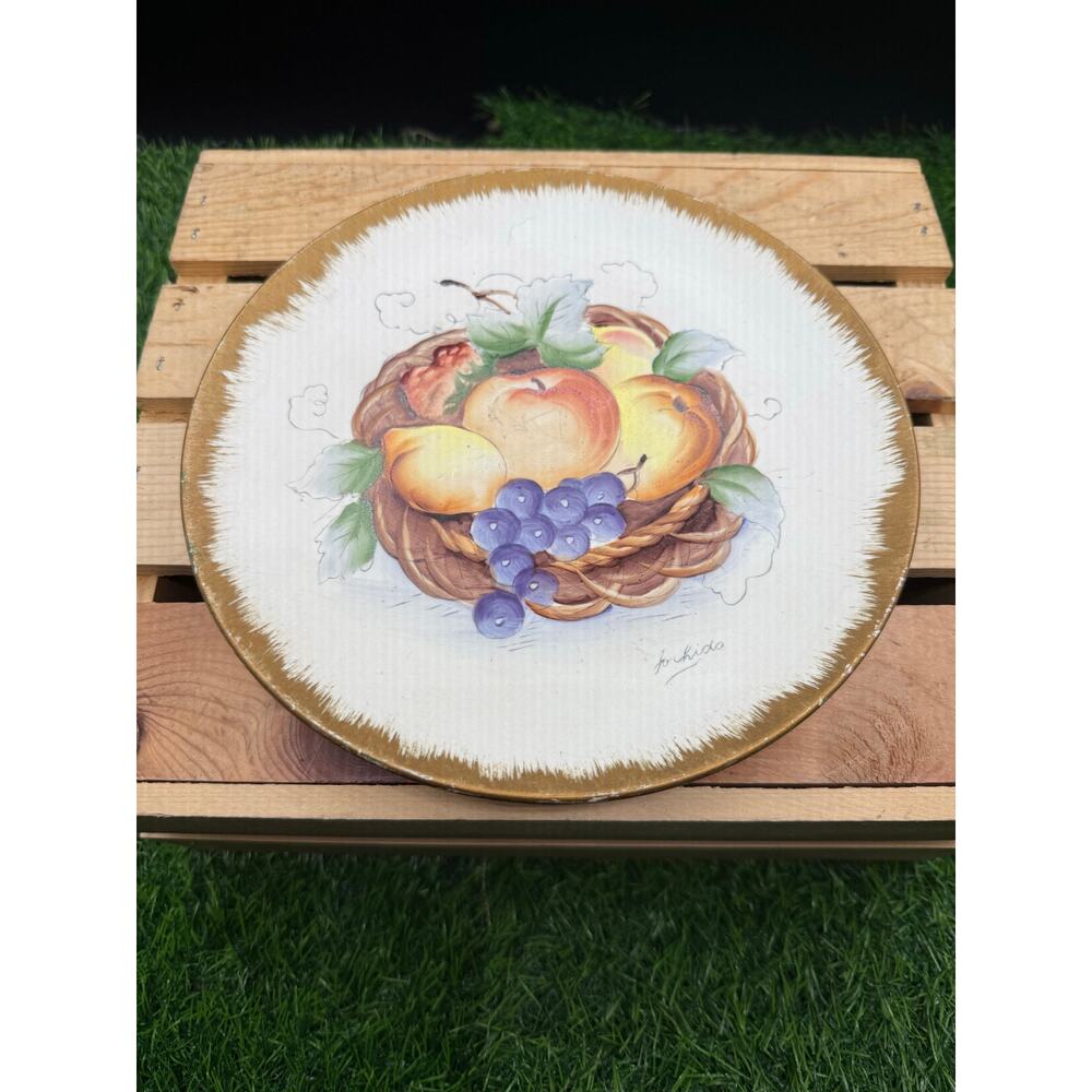 Vintage Hand Painted Porcelain Wall Plate Signed Jo Kida Fruit Basket